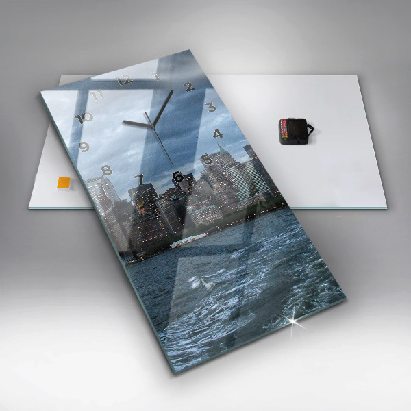 Ceas vertical de perete din sticlă Panorama New York-ului