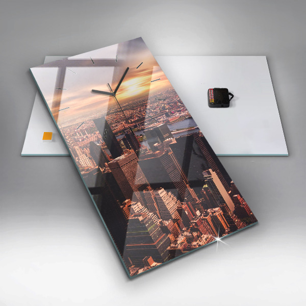 Ceas vertical de perete din sticlă Panorama orasului apusului