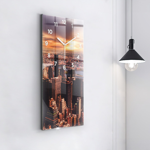 Ceas vertical de perete din sticlă Panorama orasului apusului