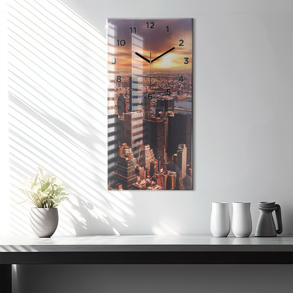 Ceas vertical de perete din sticlă Panorama orasului apusului