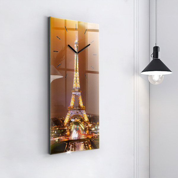 Ceas vertical de perete din sticlă Turnul Eiffel iluminat