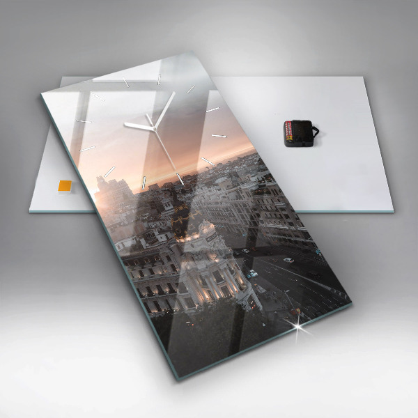 Ceas vertical de perete din sticlă Orașe la apus