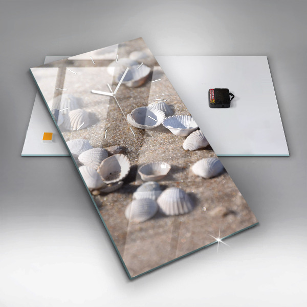 Ceas vertical de perete din sticlă Scoici pe plajă