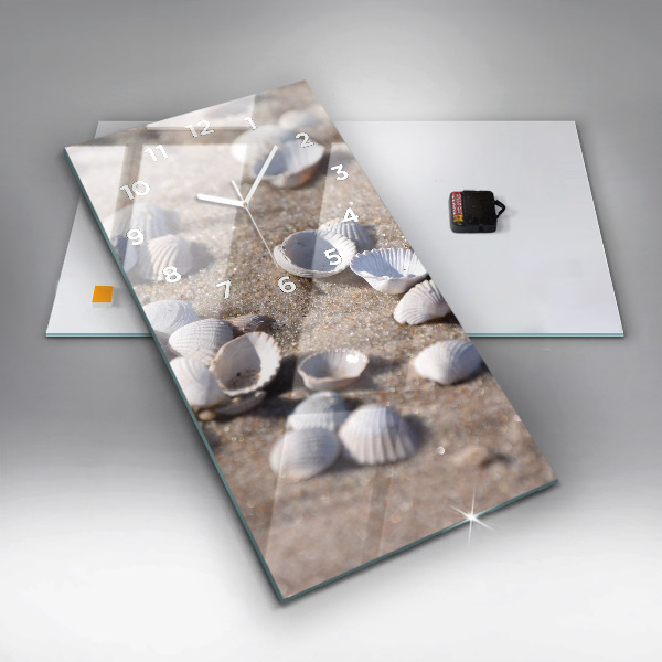 Ceas vertical de perete din sticlă Scoici pe plajă