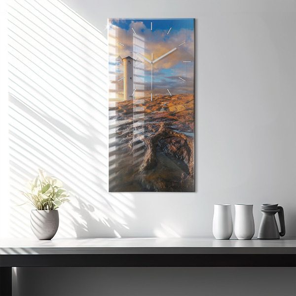 Ceas vertical de perete din sticlă Farul și Marea Baltică