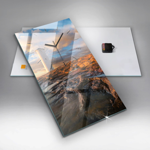 Ceas vertical de perete din sticlă Farul și Marea Baltică