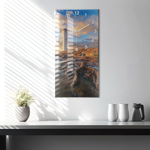Ceas vertical de perete din sticlă Farul și Marea Baltică