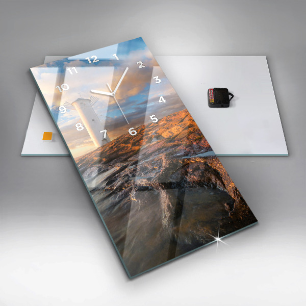 Ceas vertical de perete din sticlă Farul și Marea Baltică