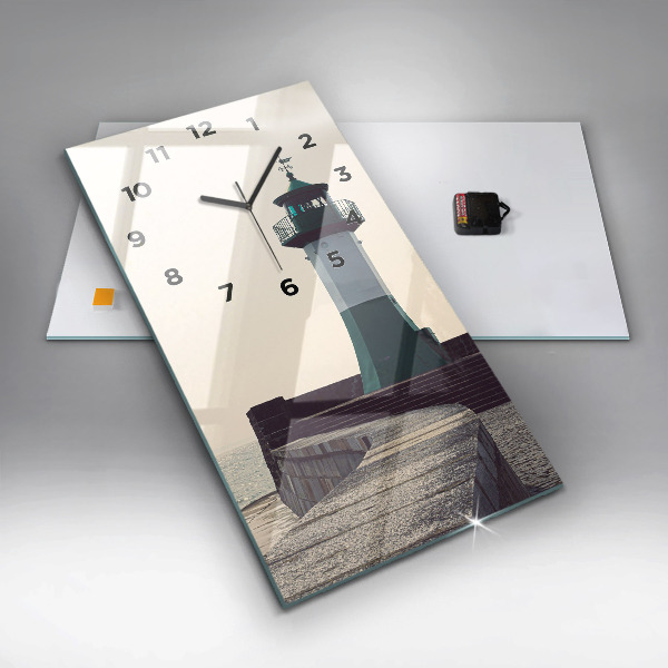 Ceas vertical de perete din sticlă Farul și marea