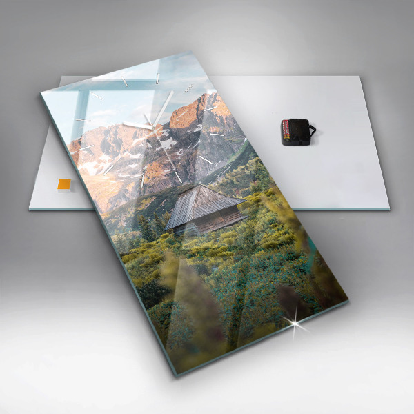 Ceas vertical de perete din sticlă Cabană în Munții Tatra