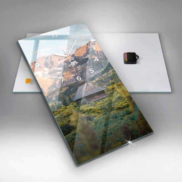 Ceas vertical de perete din sticlă Cabană în Munții Tatra