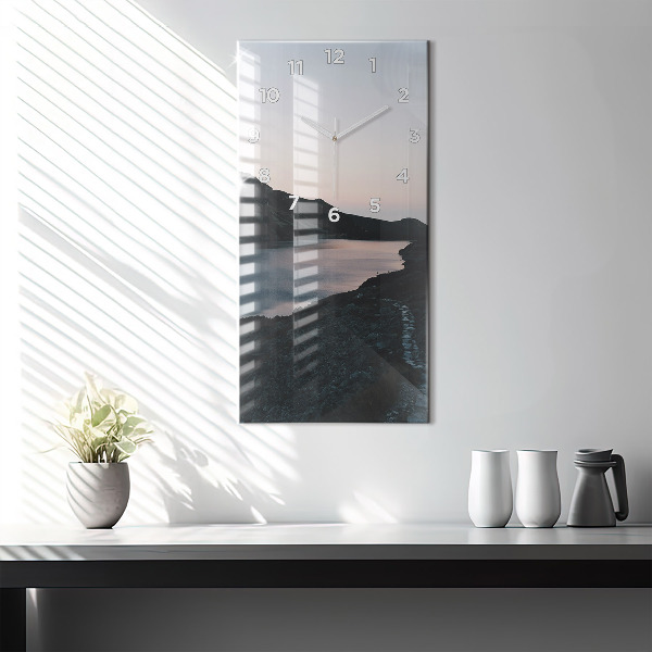 Ceas vertical de perete din sticlă Lac și munți