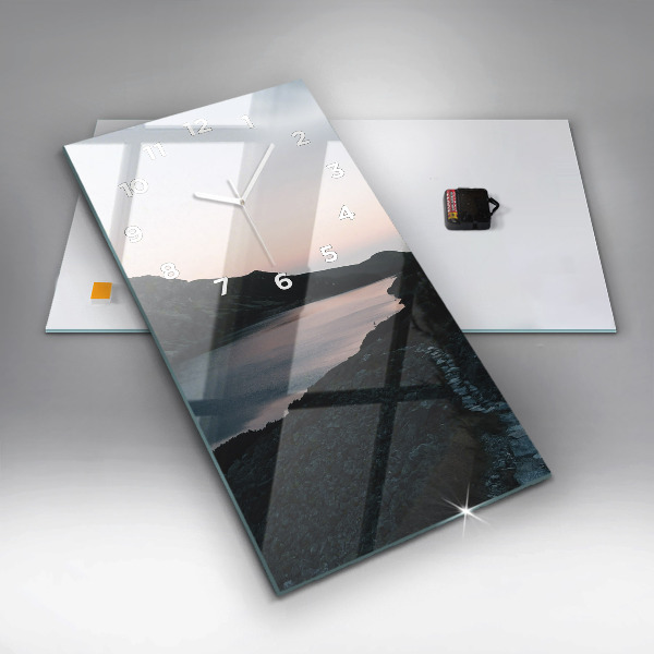 Ceas vertical de perete din sticlă Lac și munți