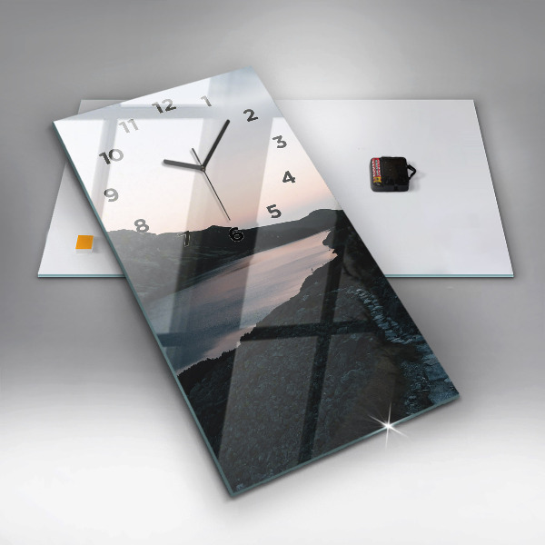 Ceas vertical de perete din sticlă Lac și munți