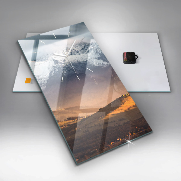 Ceas vertical de perete din sticlă Peisajul de iarnă din Munții Tatra