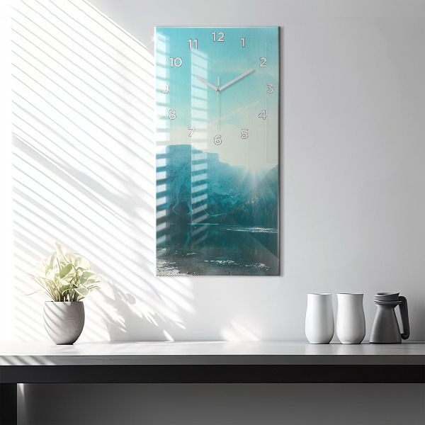Ceas vertical de perete din sticlă Munte și râu în Polonia