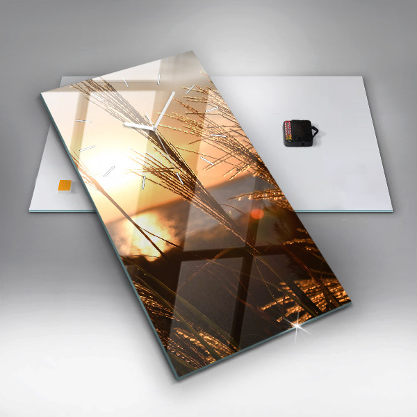 Ceas vertical de perete din sticlă Grâu în soarele auriu