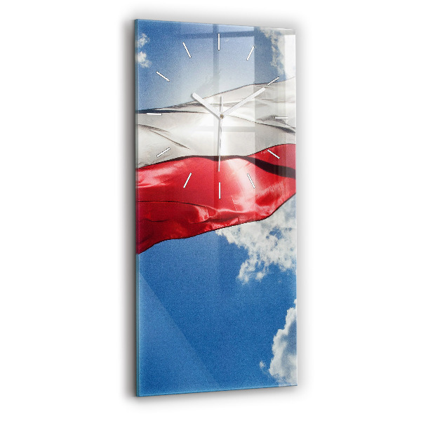 Ceas vertical de perete din sticlă Steagul polonez pe cer