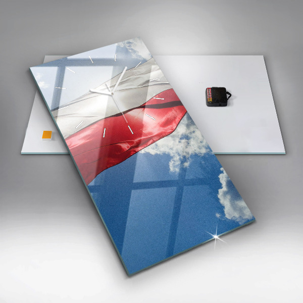 Ceas vertical de perete din sticlă Steagul polonez pe cer