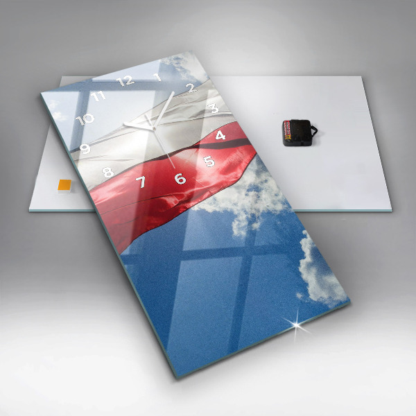 Ceas vertical de perete din sticlă Steagul polonez pe cer