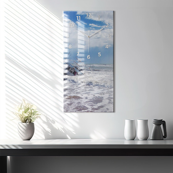 Ceas vertical de perete din sticlă Nava cu apă scufundată