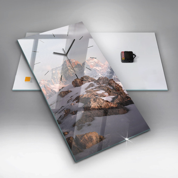 Ceas vertical de perete din sticlă Munte acoperit cu zăpadă