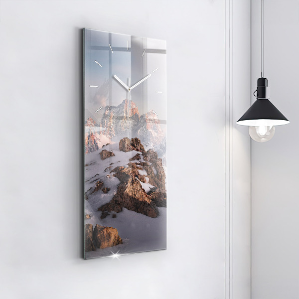 Ceas vertical de perete din sticlă Munte acoperit cu zăpadă