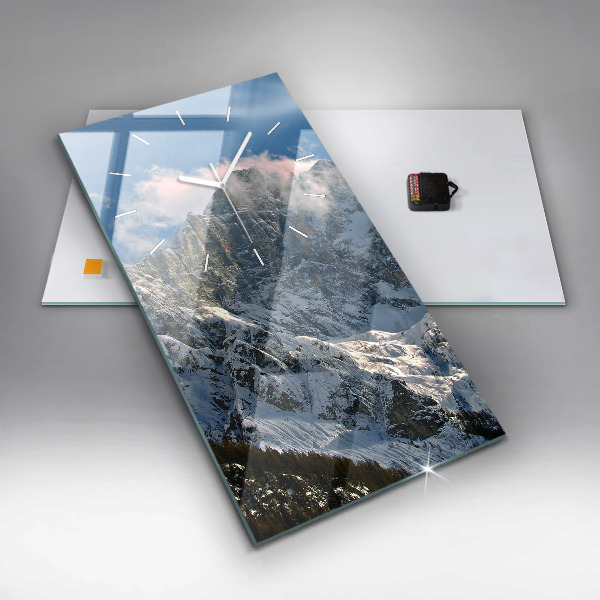 Ceas vertical de perete din sticlă Munții sub cerul albastru