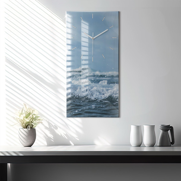 Ceas vertical de perete din sticlă Fotografie cu valurile mării