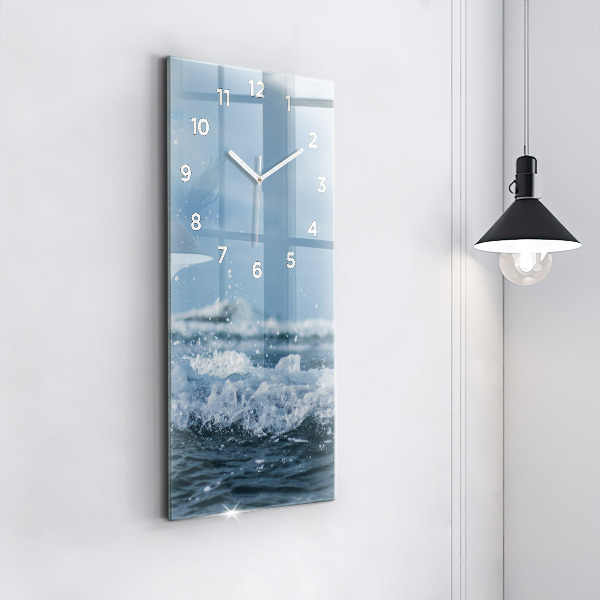 Ceas vertical de perete din sticlă Fotografie cu valurile mării