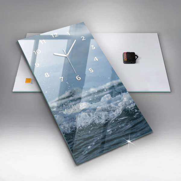 Ceas vertical de perete din sticlă Fotografie cu valurile mării