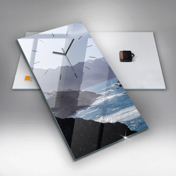 Ceas vertical de perete din sticlă Munți lângă ocean
