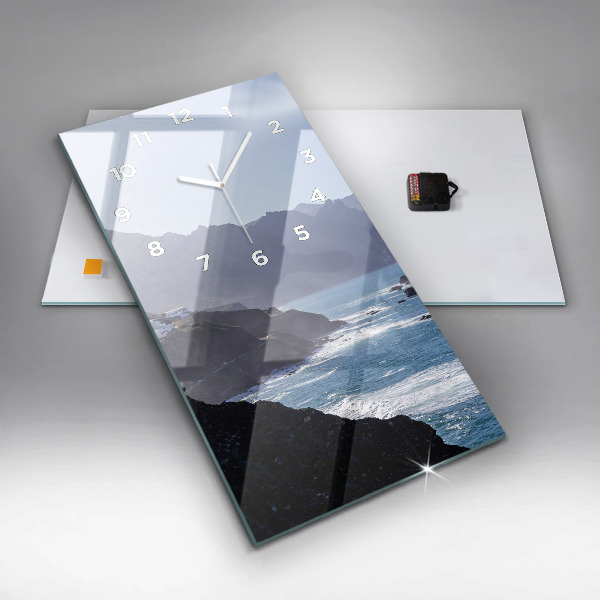 Ceas vertical de perete din sticlă Munți lângă ocean