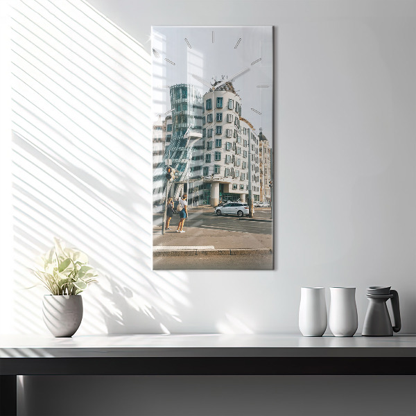 Ceas vertical de perete din sticlă Casa de dans Praga