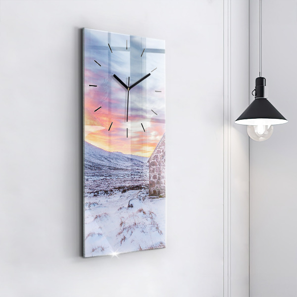 Ceas vertical de perete din sticlă Cabană la munte