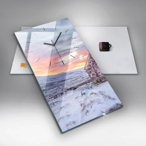 Ceas vertical de perete din sticlă Cabană la munte