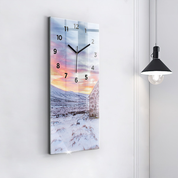 Ceas vertical de perete din sticlă Cabană la munte