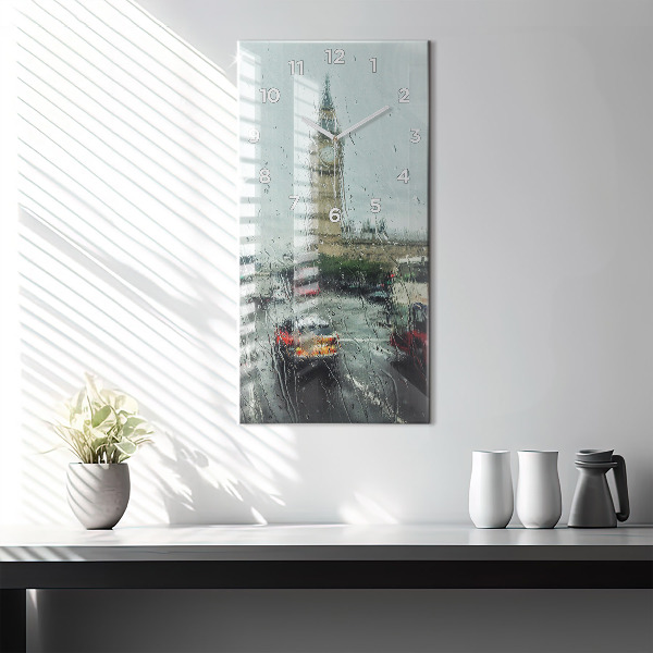 Ceas vertical de perete din sticlă Londra ploioasă