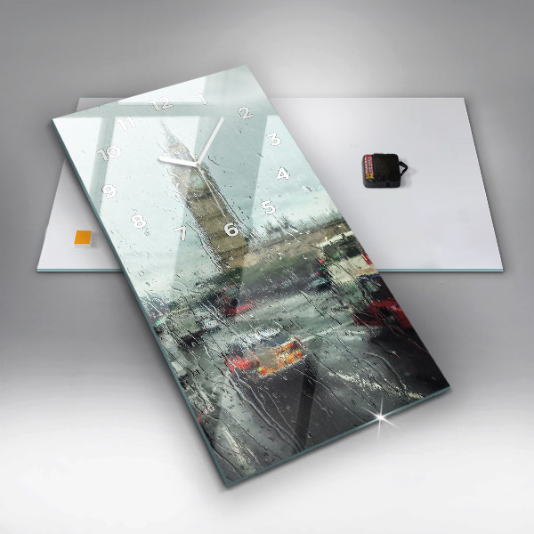 Ceas vertical de perete din sticlă Londra ploioasă