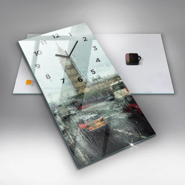 Ceas vertical de perete din sticlă Londra ploioasă