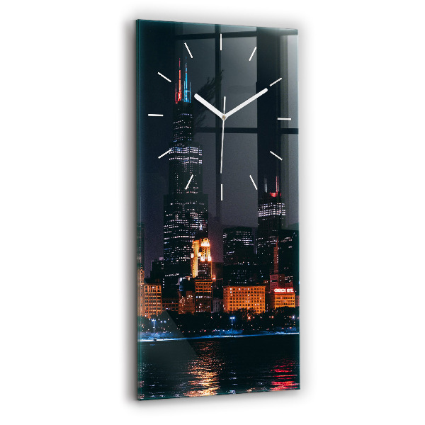 Ceas vertical de perete din sticlă Peisajul urban din Chicago