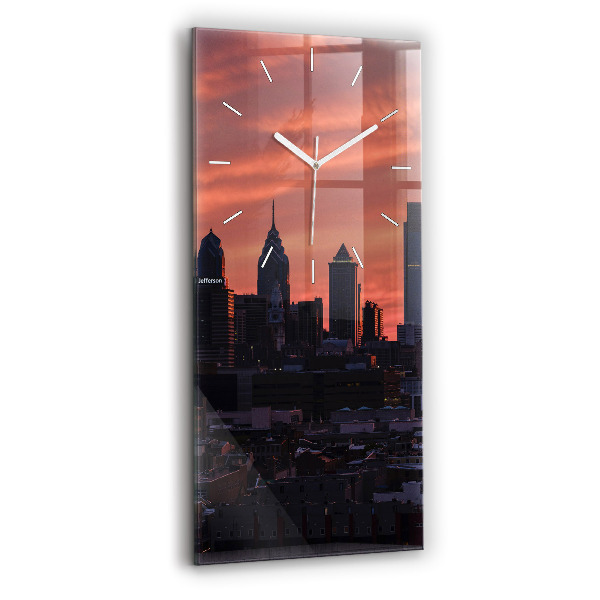 Ceas vertical de perete din sticlă Orizontul orașului Philadelphia