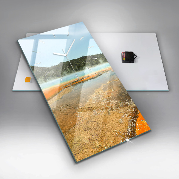 Ceas vertical de perete din sticlă Lac cu Munți