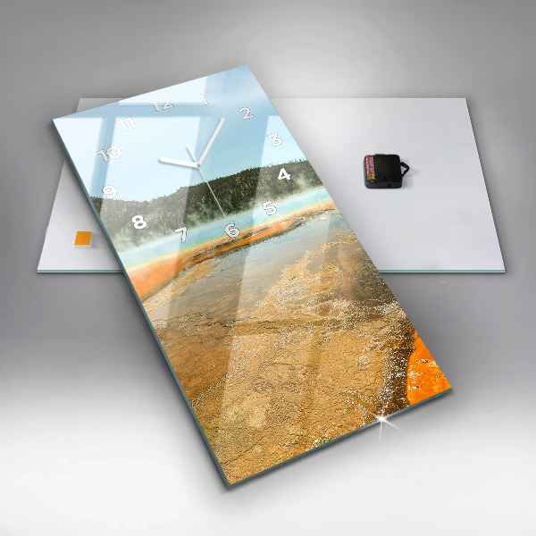 Ceas vertical de perete din sticlă Lac cu Munți