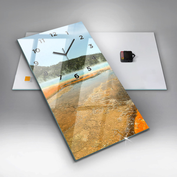 Ceas vertical de perete din sticlă Lac cu Munți