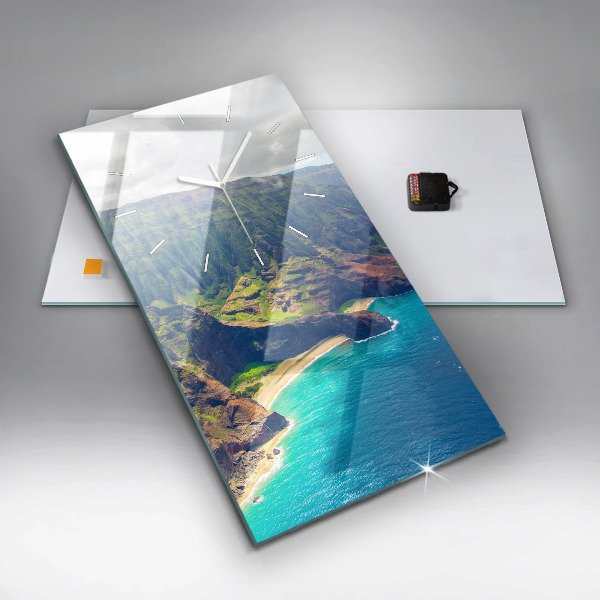 Ceas vertical de perete din sticlă Marea în Hawaii
