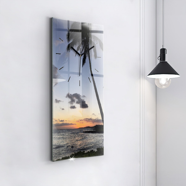 Ceas vertical de perete din sticlă Palmier și răsărit