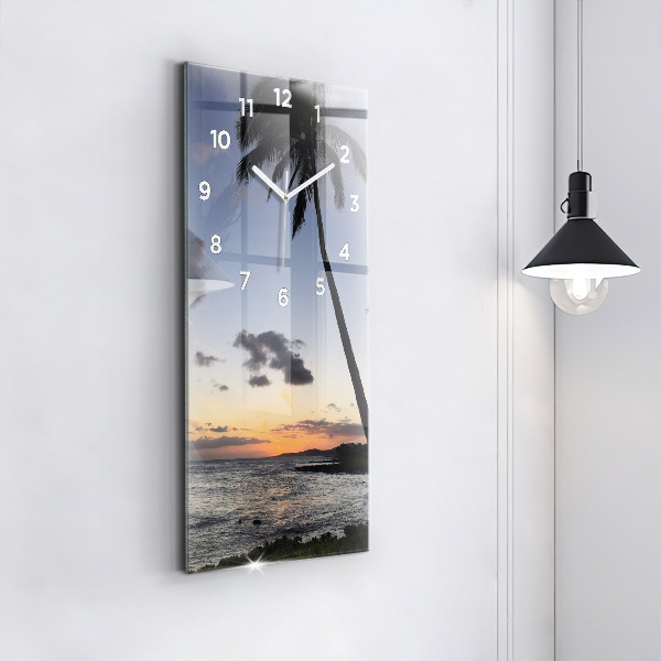 Ceas vertical de perete din sticlă Palmier și răsărit