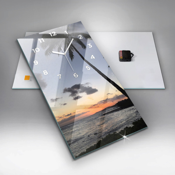 Ceas vertical de perete din sticlă Palmier și răsărit