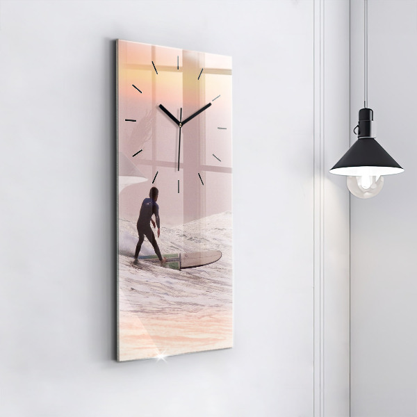 Ceas vertical de perete din sticlă Surfer în Hawaii